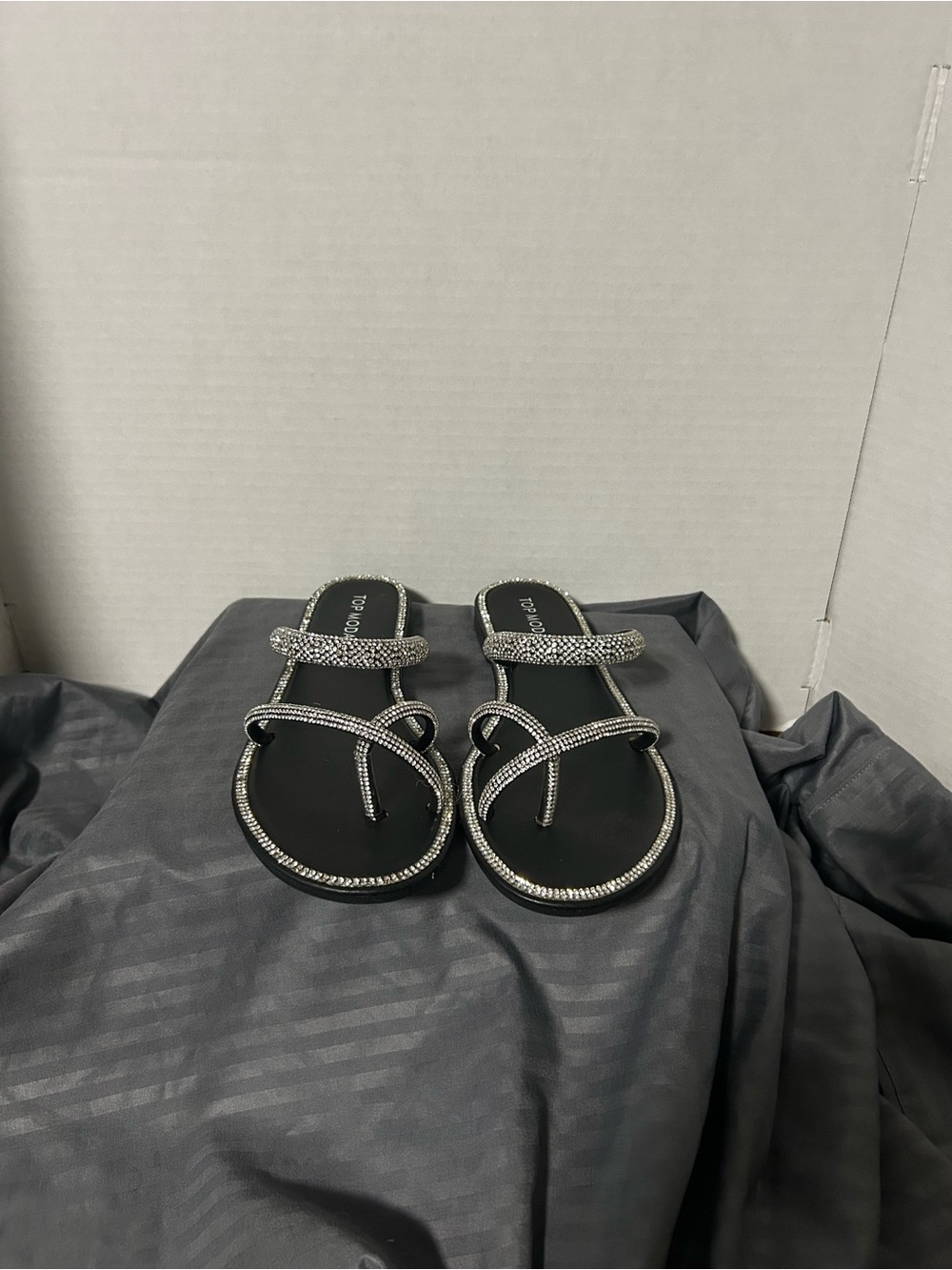 TOP Moda Black Sandal Slides with Sparkling Silver Trim- NEW